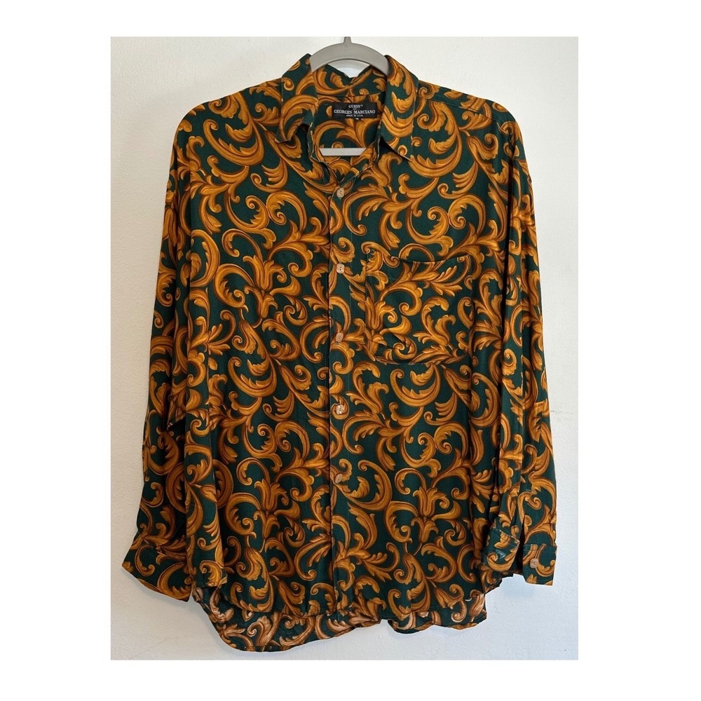 VTG Guess by Georges Marciano Baroque Scroll Top Retro Funky Glam Psychedelic